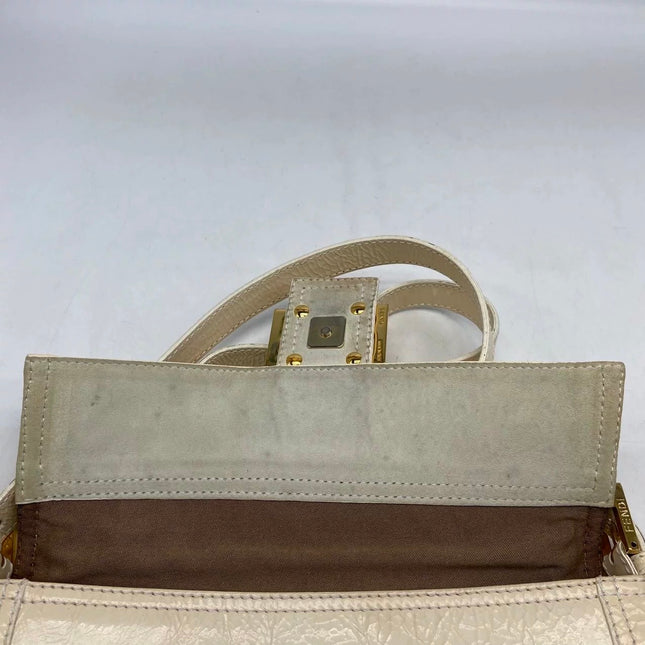 FENDI Baguette White Crinkled Patent Leather Shoulder Bag