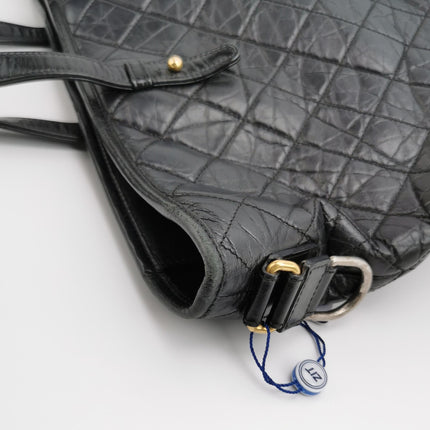 Chanel Gabrielle Large Tote Black Crumbled Calfskin Leather Silver Hardware