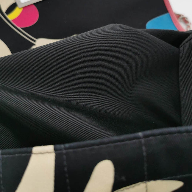 Chanel 2.55 Flap Bag Vintage Chocolate Bar Multipocket 2000 Large Black Fabric with Bird Print