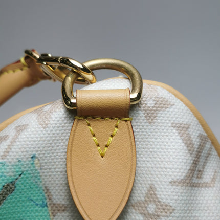 Louis Vuitton Speedy 30 Bandouliere Monogram Hotel Labels White Multicolor