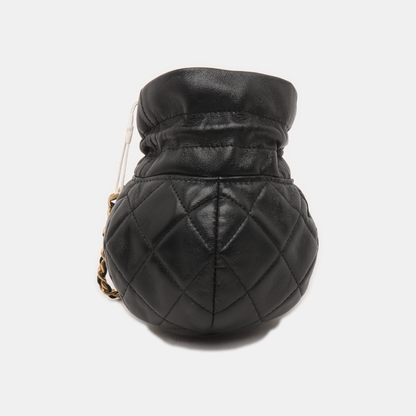 Chanel Nano Bucket Round Clutch Black Lambskin Gold HW Sling Bag