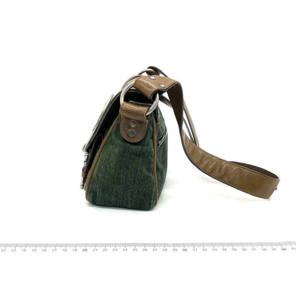Dior Vintage Gaucho Mini Green Denim Brown Leather Crossbody Bag 2006