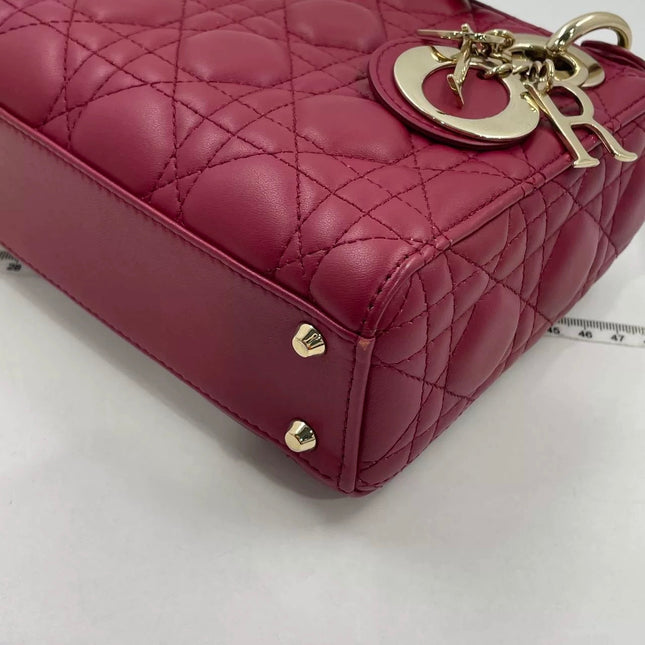 Lady Dior Mini 2020 Dark Red Lambskin Leather Gold HW Chain Strap