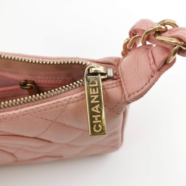 Chanel Clutch Shoulder Bag Pink Caviar Leather Gold Hardware
