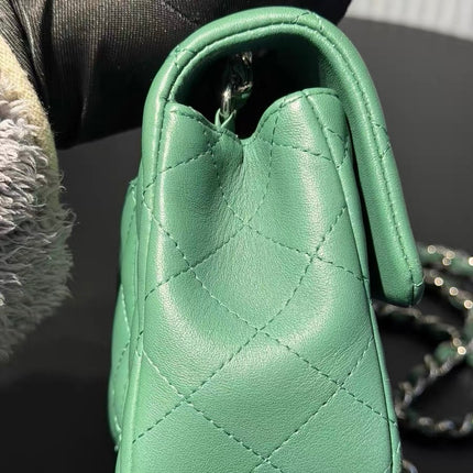 Chanel Classic Flap Mini 2019 Green Lambskin Leather Silver Hardware