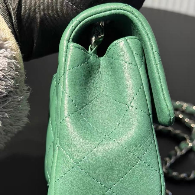 Chanel Classic Flap Mini 2019 Green Lambskin Leather Silver Hardware