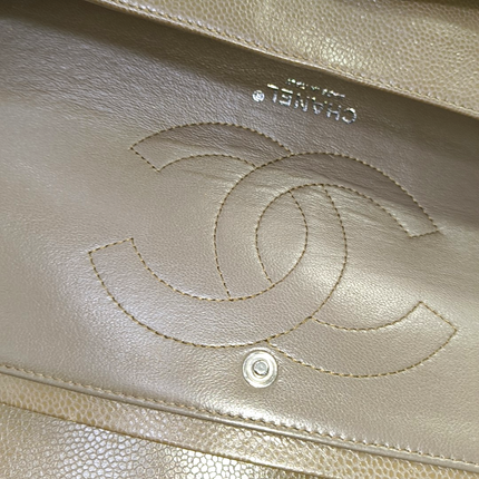 Chanel Classic Flap Jumbo 2012 Coffee Brown Caviar Leather Double Flap Silver Hardware