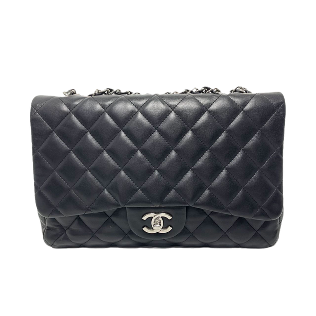 Sold Chanel Classic Flap Jumbo Large Black Lambskin Leather with Silver hardware-Luxbags