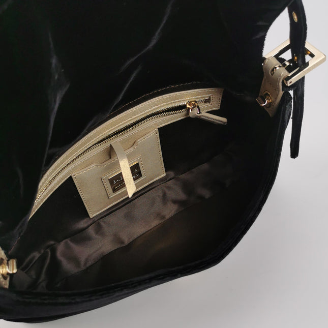 Fendi Baguette Vintage Rare Black Velvet with Gold Metal Tassles