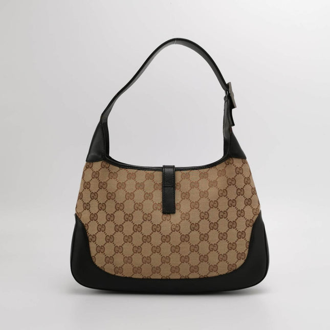 Sold Gucci Jackie Vintage Medium Monogram Canvas Black Leather Shoulder Bag
