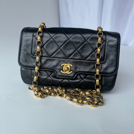 Chanel Diana Flap Bag Mini Black Leather Bijou Chain
