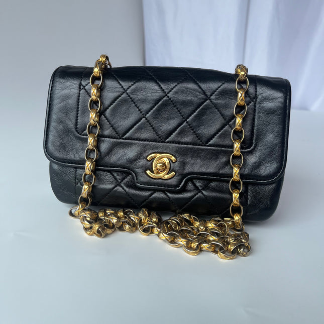 Chanel Diana Flap Bag Mini Black Leather Bijou Chain