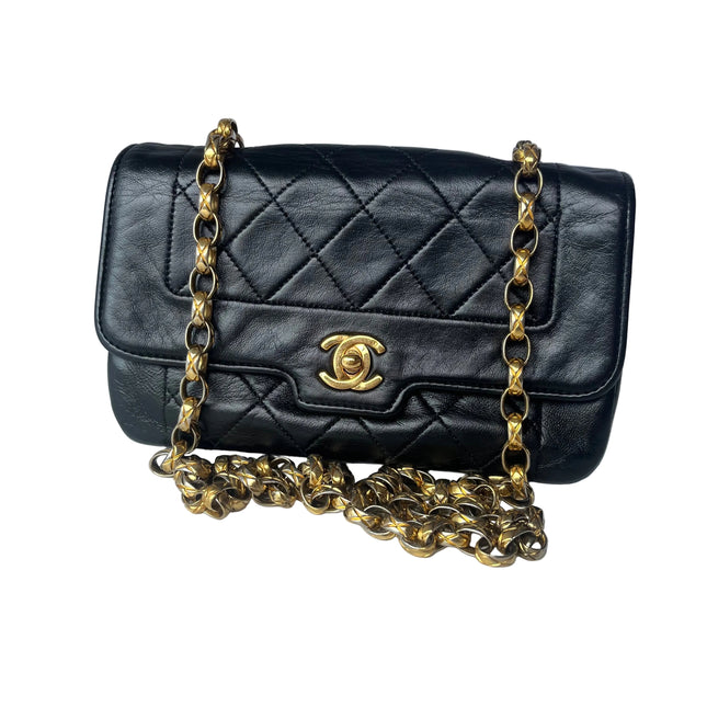 Chanel Diana Flap Bag Mini Black Leather Bijou Chain-Luxbags