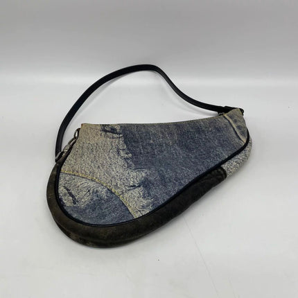 Dior Saddle Classic Mini Denim Jeans Patchwork Zipper Opening Handbag