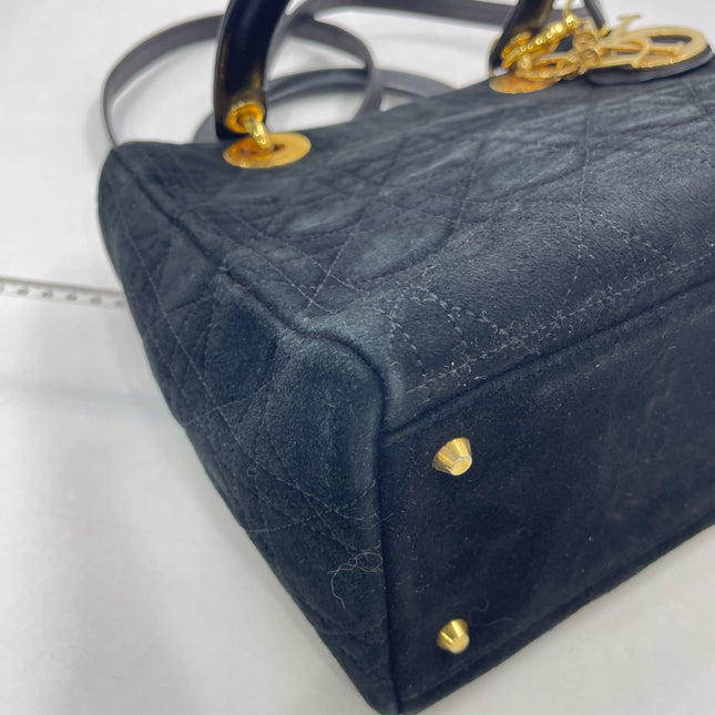 Lady Dior Vintage Medium Black Suede Leather Gold Hardware 1997