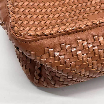 Loewe Puzzle Small Leather Woven Braided Tan Brown Crossbody Bag