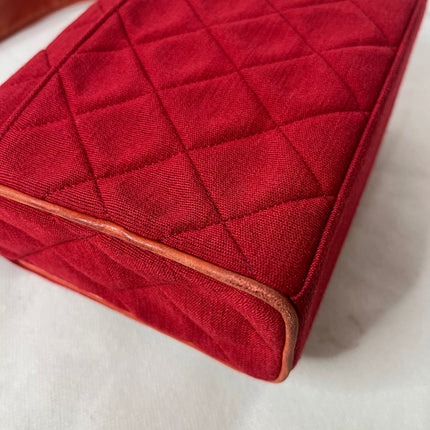 Chanel Mini Top Handle Bag Red Fabric Gold Hardware