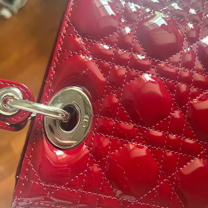 Sold Lady Dior 2017 Medium Burgundy Patent Leather Handbag Adjustable Strap