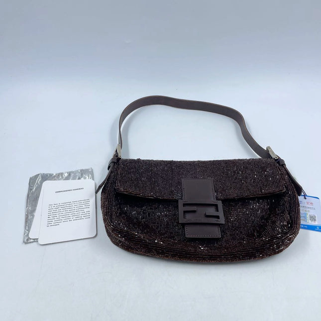 Sold Fendi Baguette Vintage Dark Chocolate Brown Glitter Beads