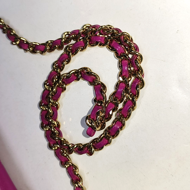 Chanel East West Chocolate Bar Fuchsia Pink Leather 24k Gold hardware