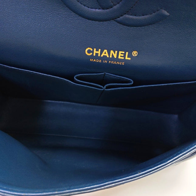 Chanel Classic Flap Medium Navy Lambskin Leather Gold Hardware 2017