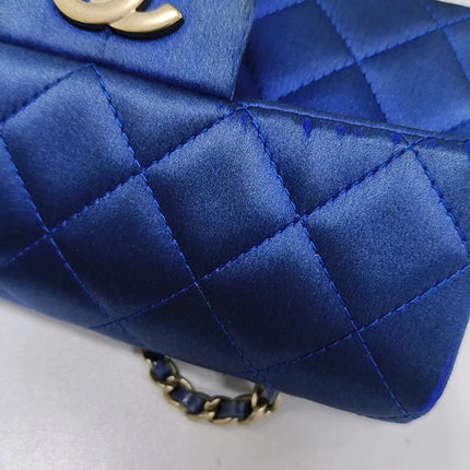 Sold Chanel Classic Flap 2013-2014 Blue Silk Satin Mini Crossbody Bag