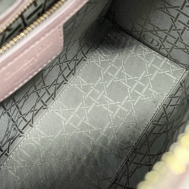 Lady Dior Medium Handbag Pearlescent Pink Cannage Leather Gold Hardware