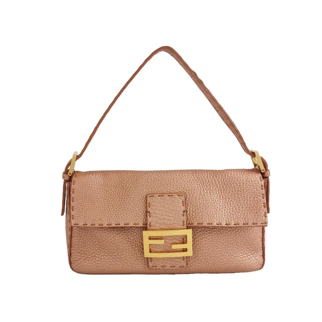 Fendi Baguette Selleria Calfskin Leather Iridescent Metallic Pink Shoulder Bag-Luxbags