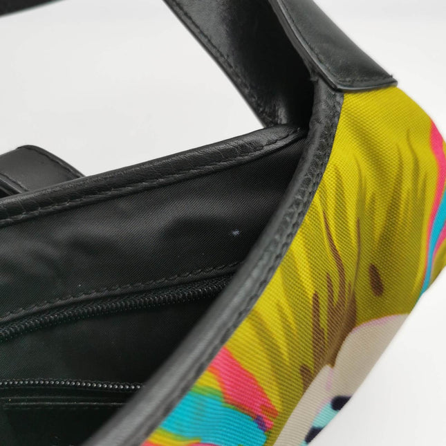 Gucci Jackie Vintage Mini Multicolor Floral Canvas Black Leather Shoulder Bag