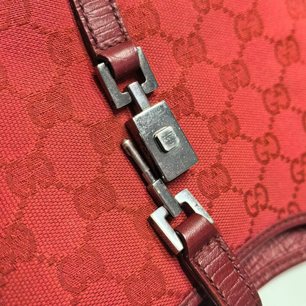 Gucci Jackie Vintage Red Monogram Fabric and Leather Shoulder Bag