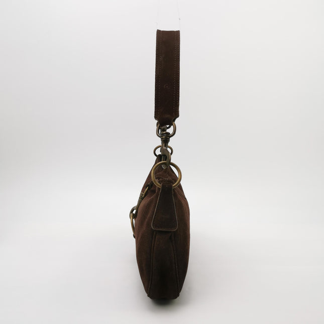 Miu Miu Brown Suede Leather Shoulder Bag Snap Hook