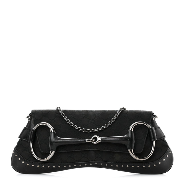 Sold Gucci Horsebit 1955 Cloth Black Monogram Shoulder bag-Luxbags