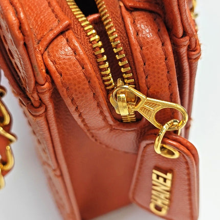 Chanel Vintage Small Matelasse Orange Caviar Leather Top Handle Bag