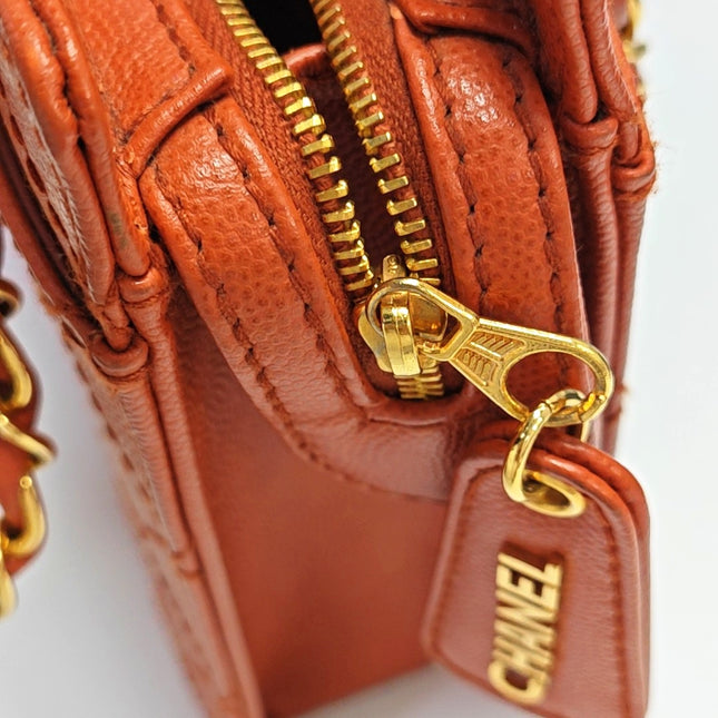Chanel Vintage Small Matelasse Orange Caviar Leather Top Handle Bag