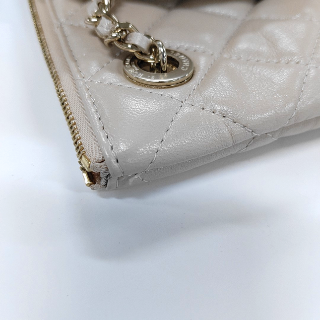 Chanel Beige Iridescent Lambskin Quilted Pouch with Mini Flap Purse
