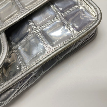 Chanel Ice Cube Chocolate Bar Classic Flap Metallic Silver PVC with Leather