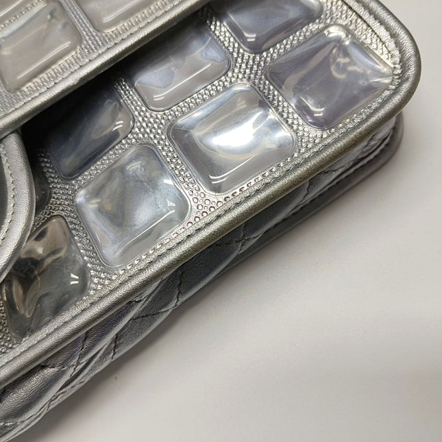 Chanel Ice Cube Chocolate Bar Classic Flap Metallic Silver PVC with Leather