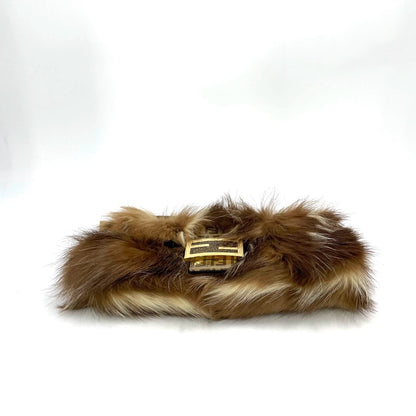 Fendi Baguette RARE Skunk Fur Vinyl Zucchino Strap Tobacco Multicolor