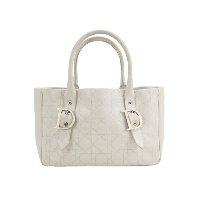 Dior Cannage Leather Tote Bag White 2005 with Silver Hardware-Luxbags