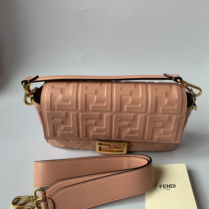 Sold FENDI Baguette Rosa Bourbon Pink Leather 3D FF Motif Crossbody bag