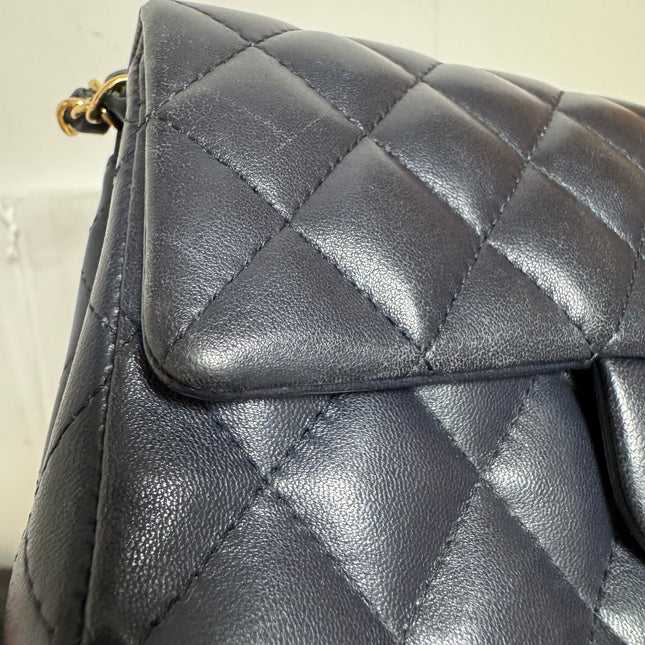 Chanel Classic Flap Rectangular Mini 2015 Navy Lambskin Gold Hardware
