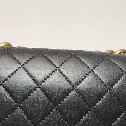 Chanel Le Boy Small Black Lambskin Leather Antiqued Gold Hardware