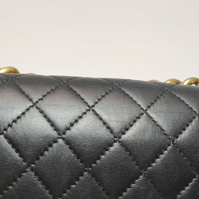 Chanel Le Boy Small Black Lambskin Leather Antiqued Gold Hardware