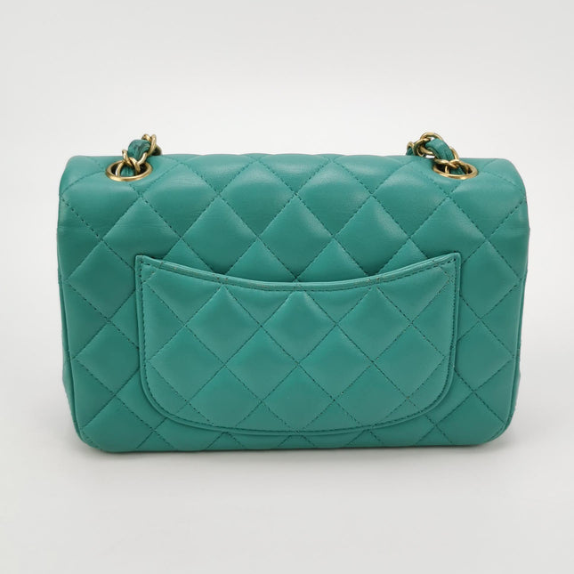 Chanel Classic Flap Mini 2018 Turquoise Blue Green Lambskin Leather Gold Hardware