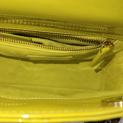 Lady Dior Mini Handbag Yellow Patent Leather Gold-tone Chain Strap