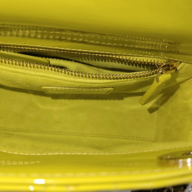 Lady Dior Mini Handbag Yellow Patent Leather Gold-tone Chain Strap
