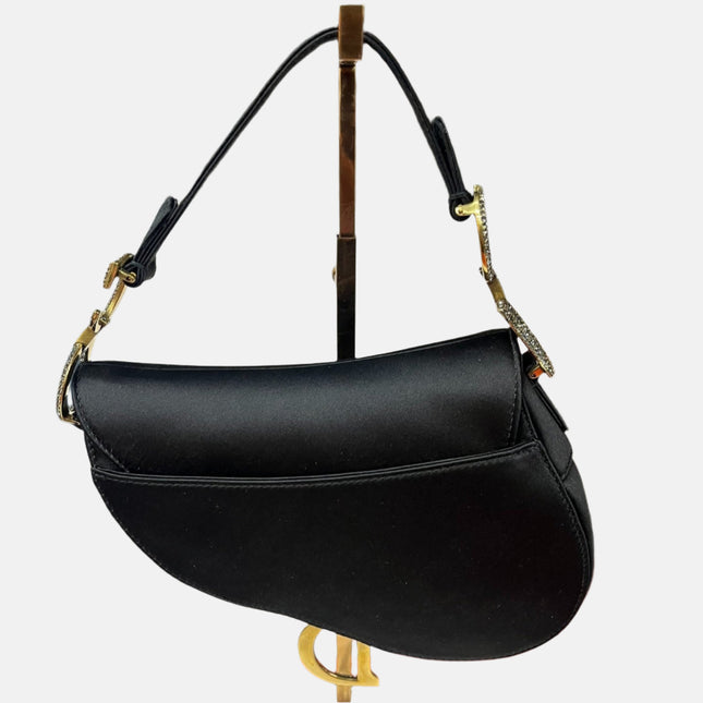 Dior Saddle Mini Silk Handbag Black with crystals