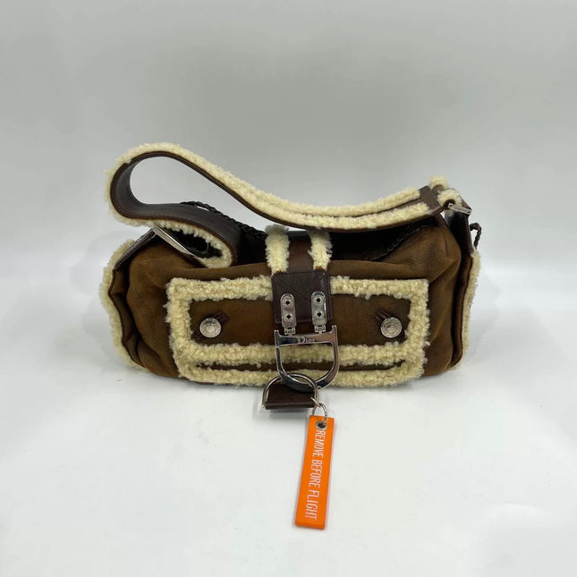 Dior Flight Medium Shoulder Bag Tan Brown Shearling