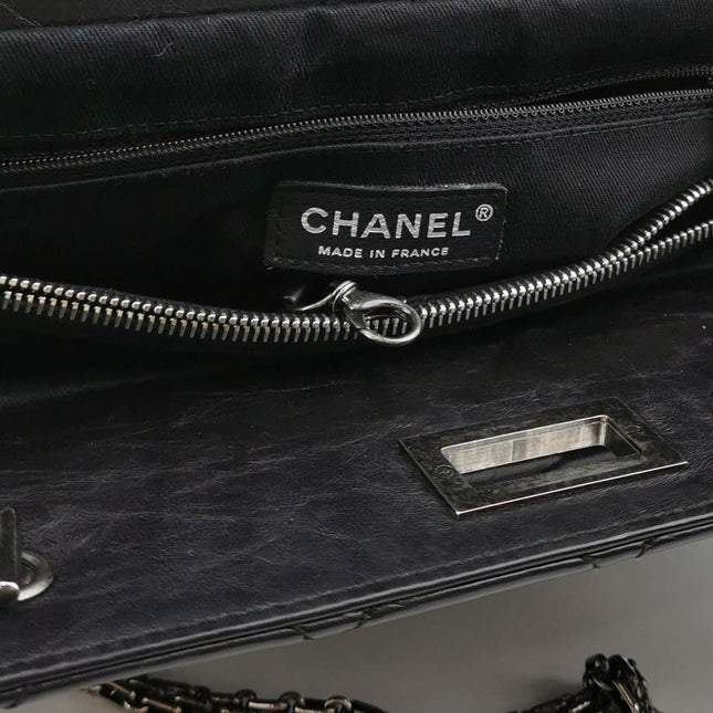 Chanel 2.55 Black Shiny Calfskin leather Tote Bag