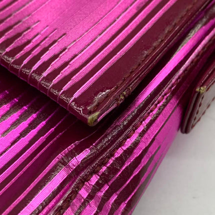 Fendi Baguette Pink Patent Leather Striped Gold Hardware Shoulder Bag